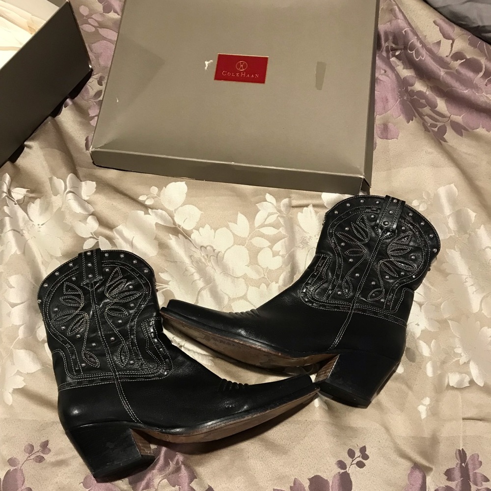 Cole Haan black cowgirl boots “morgen short boot” - Picture 6 of 8